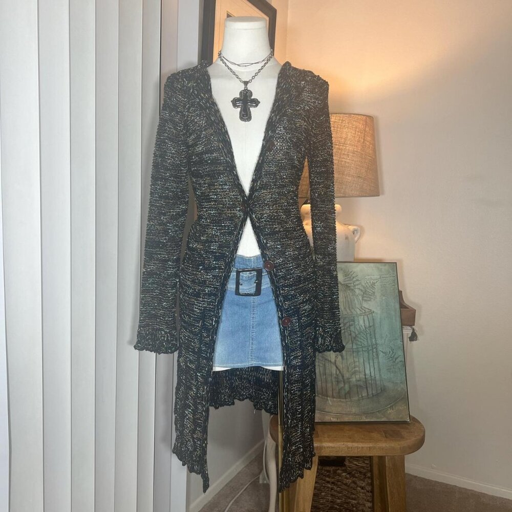 Bcbg Crochet Knit Hoodie Cardigan